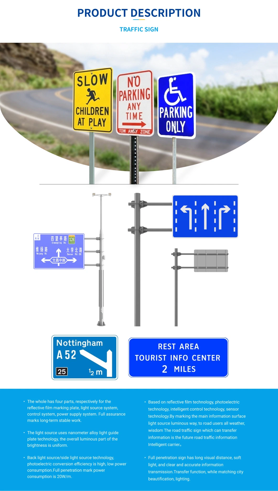 Aluminum Speed Safety Board Triangle Round Square Road LED Traffic Warning Sign